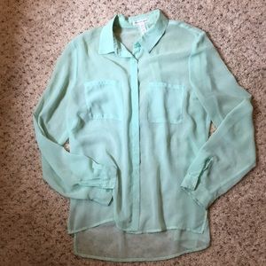 Mint green sheer long sleeve blouse